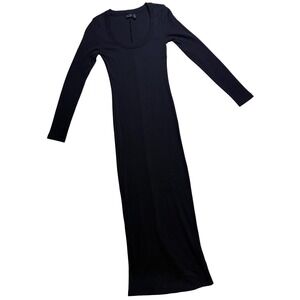 ASOS Design Maxi Dress Womens 4 Black Ribbed Long Sleeve Scoop Neck Bodycon